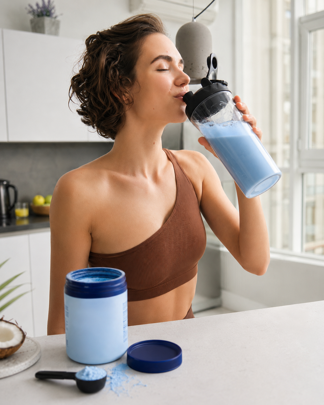 Krok 4 — wypij przygotowany koktajl FitMatcha Blue